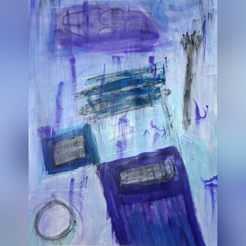 Original Abstract Framed Mixed Media Art - Feeding The Monkey
